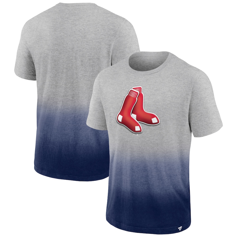 Men's Boston Red Sox Heathered Gray/Heathered Navy Iconic Team Ombre Dip-Dye T-Shirt