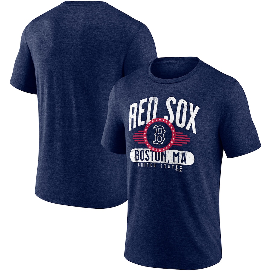 Men's Boston Red Sox Heathered Navy Badge of Honor Tri-Blend T-Shirt Men's Boston Red Sox Heathered Navy Badge of Honor Tri-Blend T-Shirt
