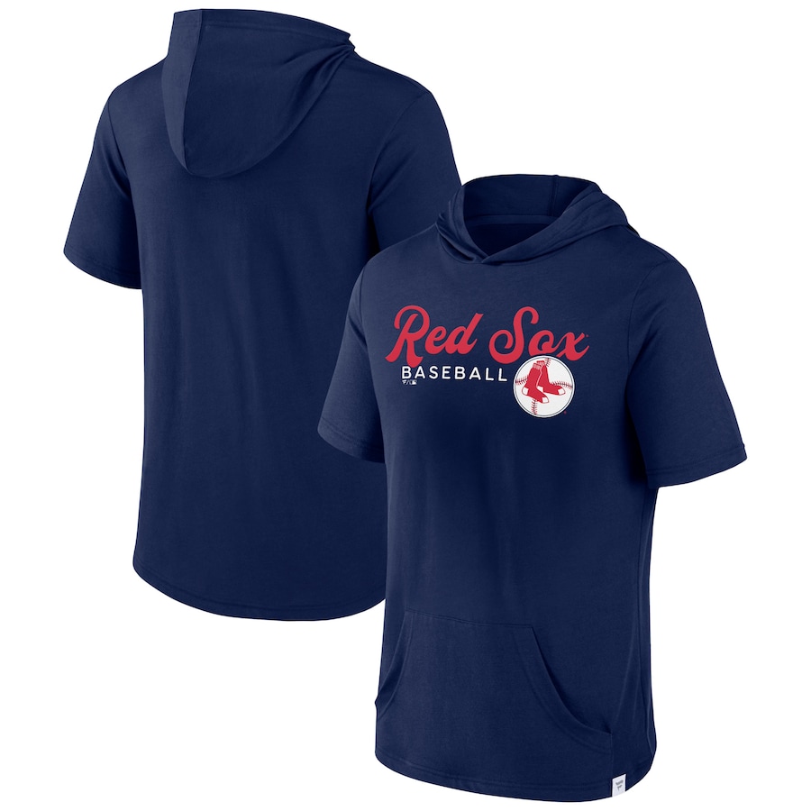 Men's Boston Red Sox Navy Offensive Strategy Short Sleeve Pullover Hoodie Men's Boston Red Sox Navy Offensive Strategy Short Sleeve Pullover Hoodie