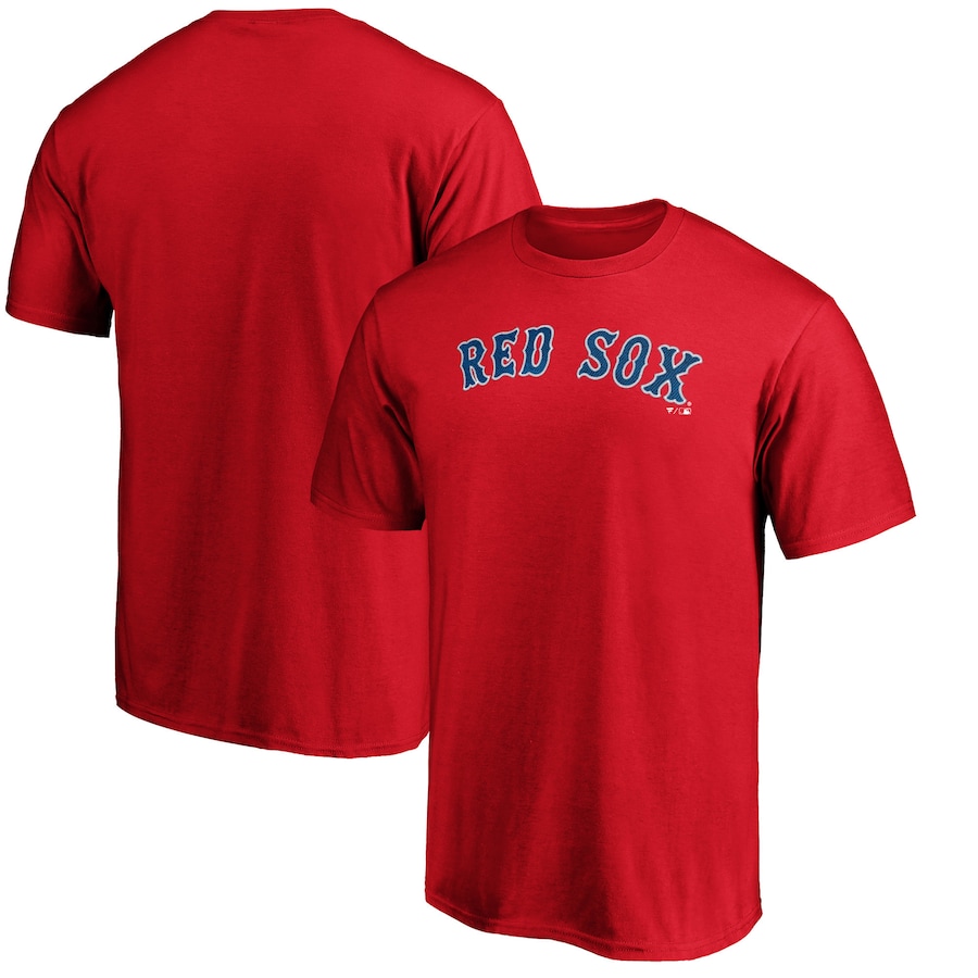 Men's Boston Red Sox Red Official Wordmark Logo T-Shirt Men's Boston Red Sox Red Official Wordmark Logo T-Shirt