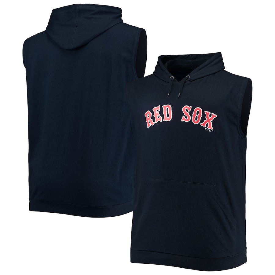 Men's Boston Red Sox Navy Jersey Muscle Sleeveless Pullover Hoodie Men's Boston Red Sox Navy Jersey Muscle Sleeveless Pullover Hoodie