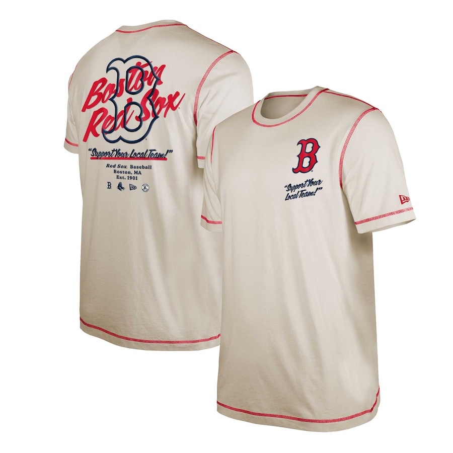 Men's Boston Red Sox New Era Cream Team Split T-Shirt Men's Boston Red Sox New Era Cream Team Split T-Shirt