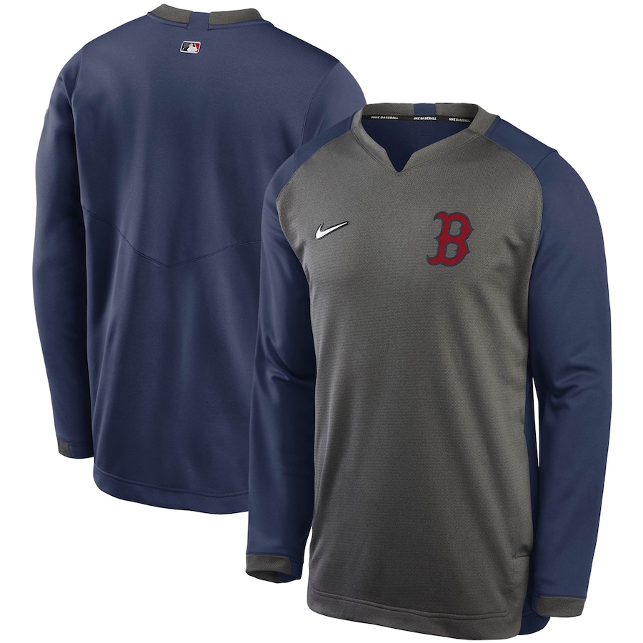 Men's Boston Red Sox Nike Charcoal/Navy Authentic Collection Thermal Crew Performance Pullover Sweatshirt