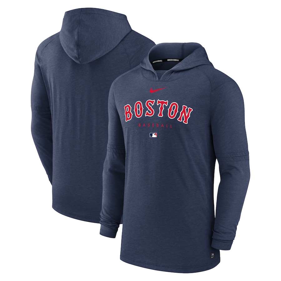 Men's Boston Red Sox Nike Heather Navy Authentic Collection Early Work Tri-Blend Performance Pullover Hoodie