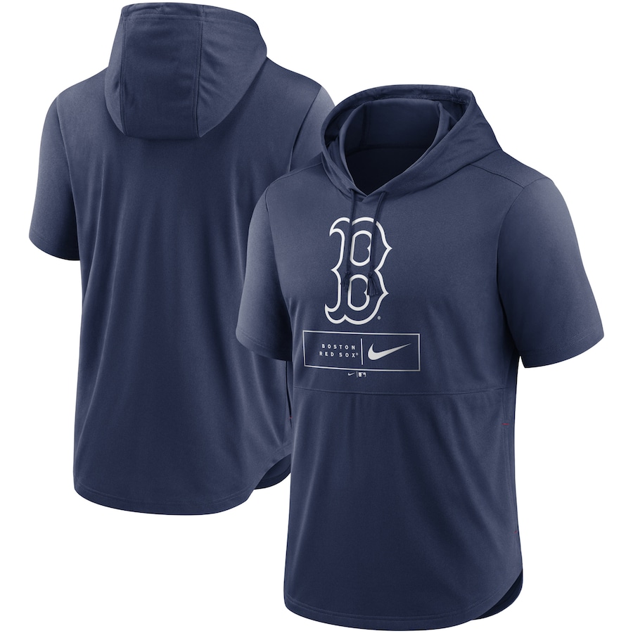 Men's Boston Red Sox Nike Navy Logo Lockup Performance Short-Sleeved Pullover Hoodie Men's Boston Red Sox Nike Navy Logo Lockup Performance Short-Sleeved Pullover Hoodie