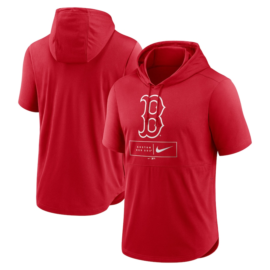 Men's Boston Red Sox Nike Red Logo Lockup Performance Short-Sleeved Pullover Hoodie
