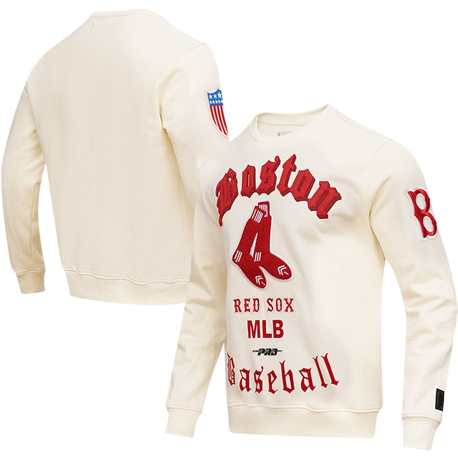 Men's Boston Red Sox Pro Standard Cream Cooperstown Collection Retro Old English Pullover Sweatshirt Men's Boston Red Sox Pro Standard Cream Cooperstown Collection Retro Old English Pullover Sweatshirt