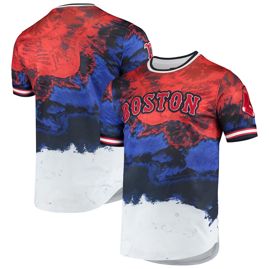 Men's Boston Red Sox Red/Royal Red White And Blue Dip Dye T-Shirt Men's Boston Red Sox Red/Royal Red White And Blue Dip Dye T-Shirt