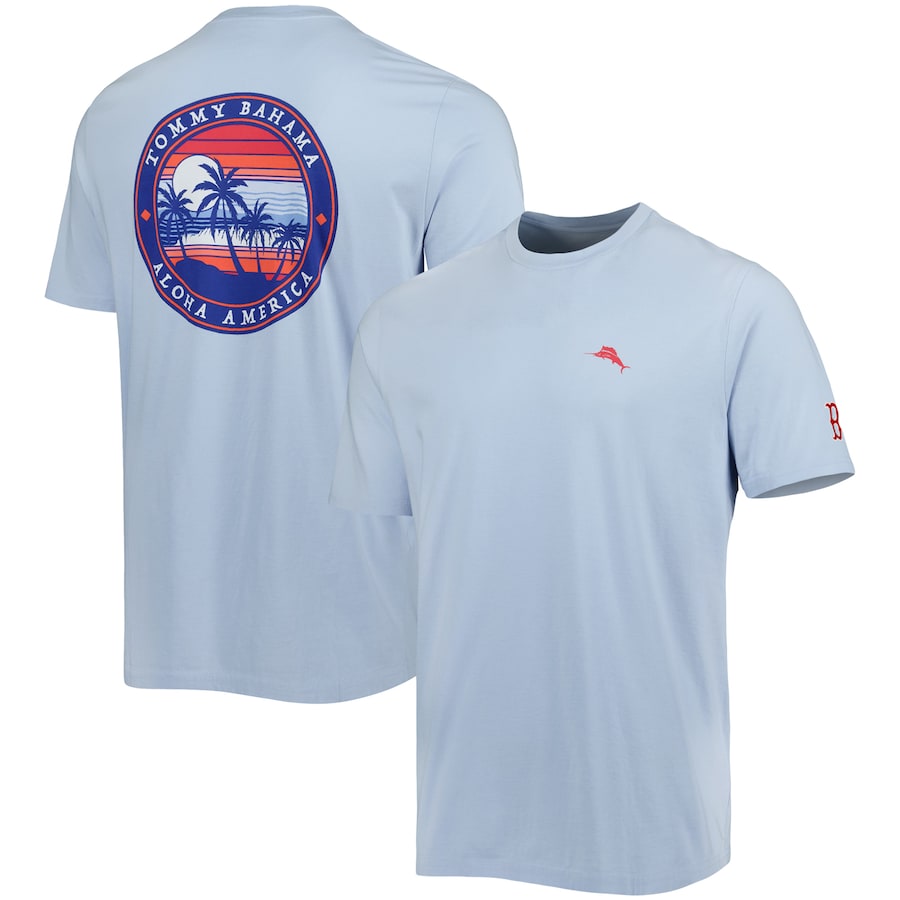 Men's Boston Red Sox Tommy Bahama Light Blue Aloha America T-Shirt Men's Boston Red Sox Tommy Bahama Light Blue Aloha America T-Shirt