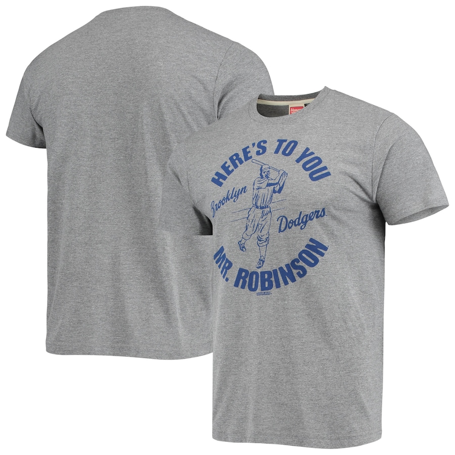 Men's Brooklyn Dodgers Jackie Robinson Homage Gray Tri-Blend T-Shirt