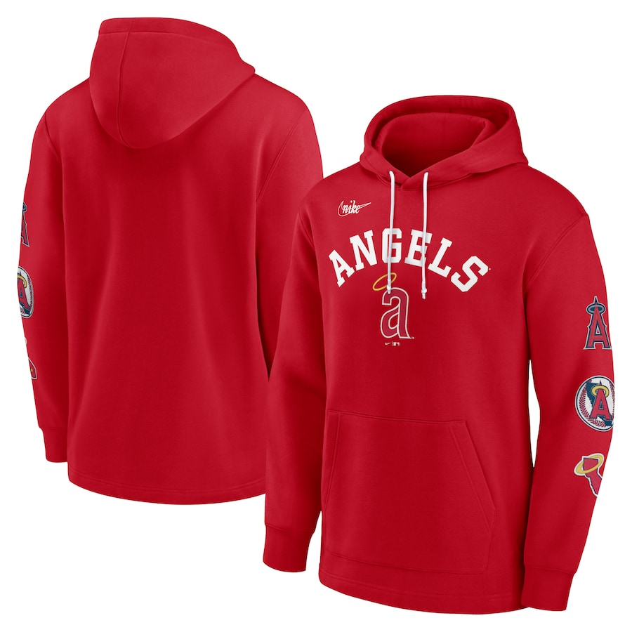 Men's California Angels Nike Red Cooperstown Collection Rewind Lefty Pullover Hoodie Men's California Angels Nike Red Cooperstown Collection Rewind Lefty Pullover Hoodie