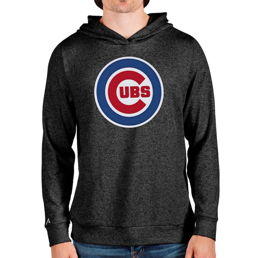 Men's Chicago Cubs Antigua Heathered Black Team Logo Absolute Pullover Hoodie
