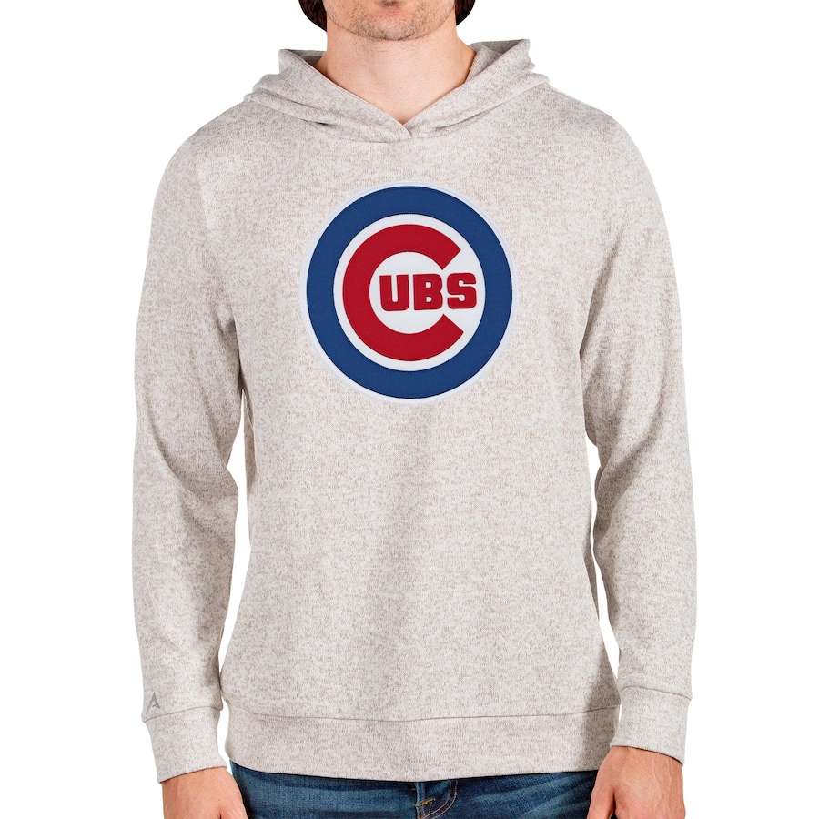 Men's Chicago Cubs Antigua Oatmeal Team Logo Absolute Pullover Hoodie Men's Chicago Cubs Antigua Oatmeal Team Logo Absolute Pullover Hoodie