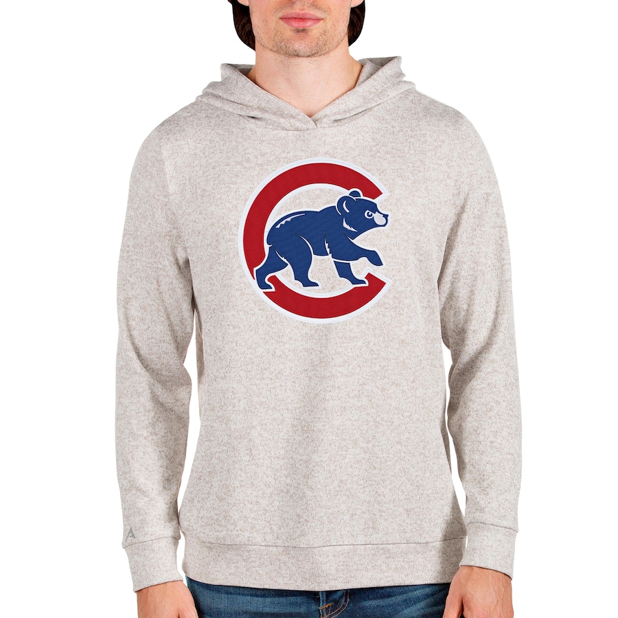 Men's Chicago Cubs Antigua Oatmeal Team Logo Absolute Pullover Hoodie Men's Chicago Cubs Antigua Oatmeal Team Logo Absolute Pullover Hoodie