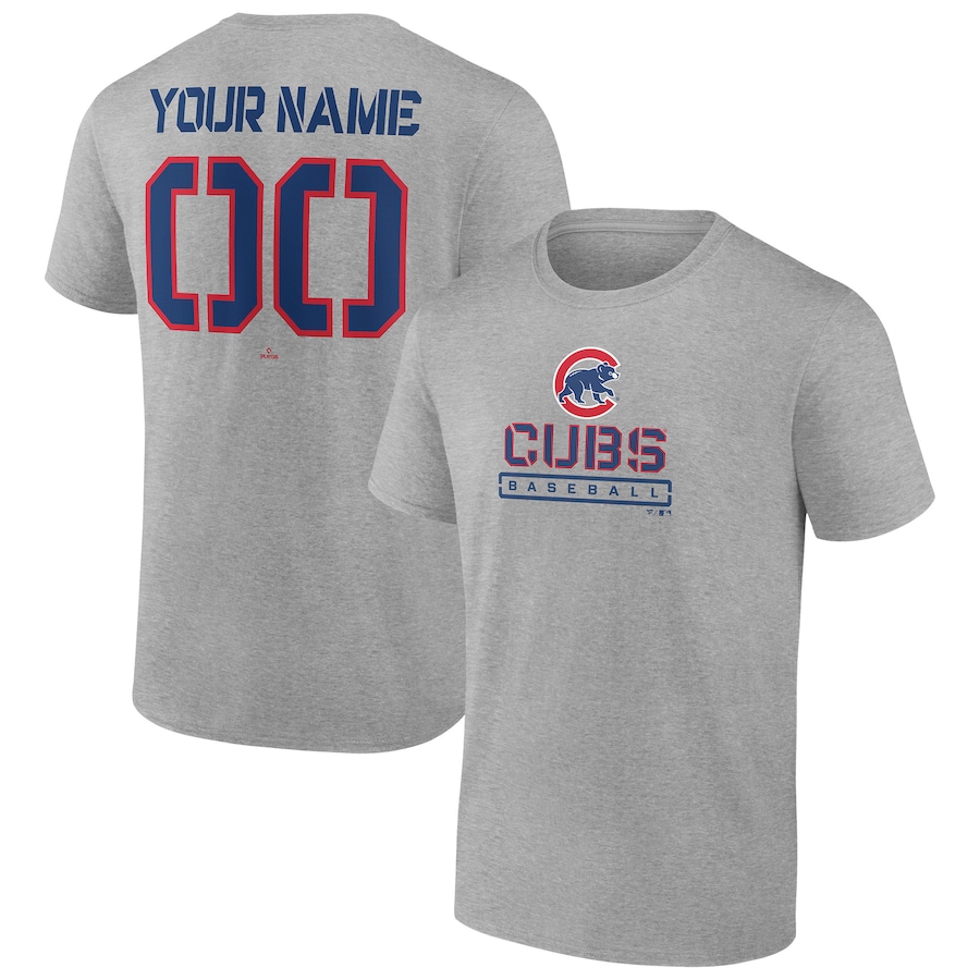 Men's Chicago Cubs Heather Gray Evanston Stencil Personalized T-Shirt