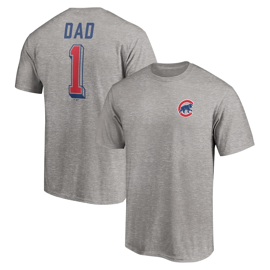 Men's Chicago Cubs Heather Gray Number One Dad T-Shirt