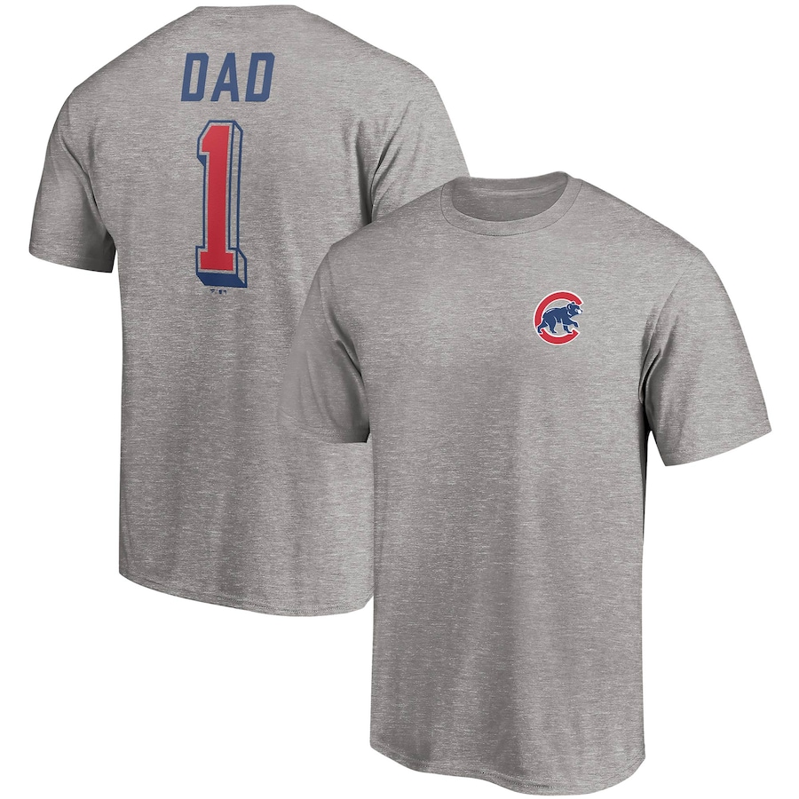 Men's Chicago Cubs Heathered Gray Number One Dad Team T-Shirt