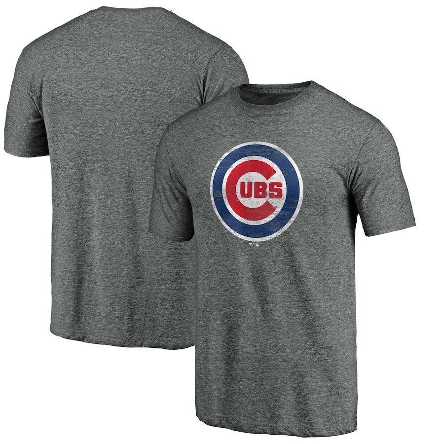 Men's Chicago Cubs Heathered Gray Weathered Official Logo Tri-Blend T-Shirt Men's Chicago Cubs Heathered Gray Weathered Official Logo Tri-Blend T-Shirt