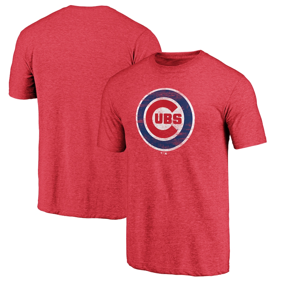 Men's Chicago Cubs Heathered Red Weathered Official Logo Tri-Blend T-Shirt Men's Chicago Cubs Heathered Red Weathered Official Logo Tri-Blend T-Shirt