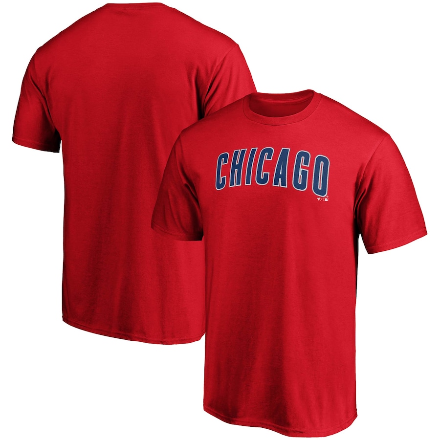 Men's Chicago Cubs Red Official Wordmark Logo T-Shirt Men's Chicago Cubs Red Official Wordmark Logo T-Shirt