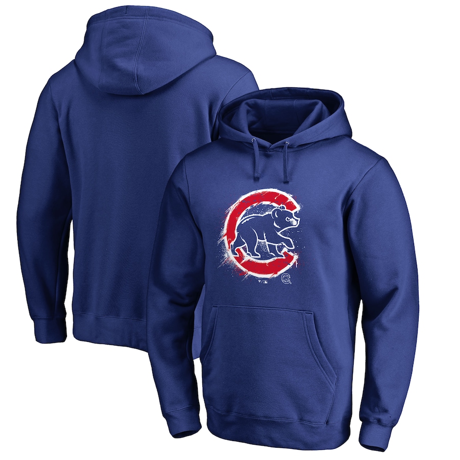 Men's Chicago Cubs Royal Splatter Logo Pullover Hoodie Men's Chicago Cubs Royal Splatter Logo Pullover Hoodie