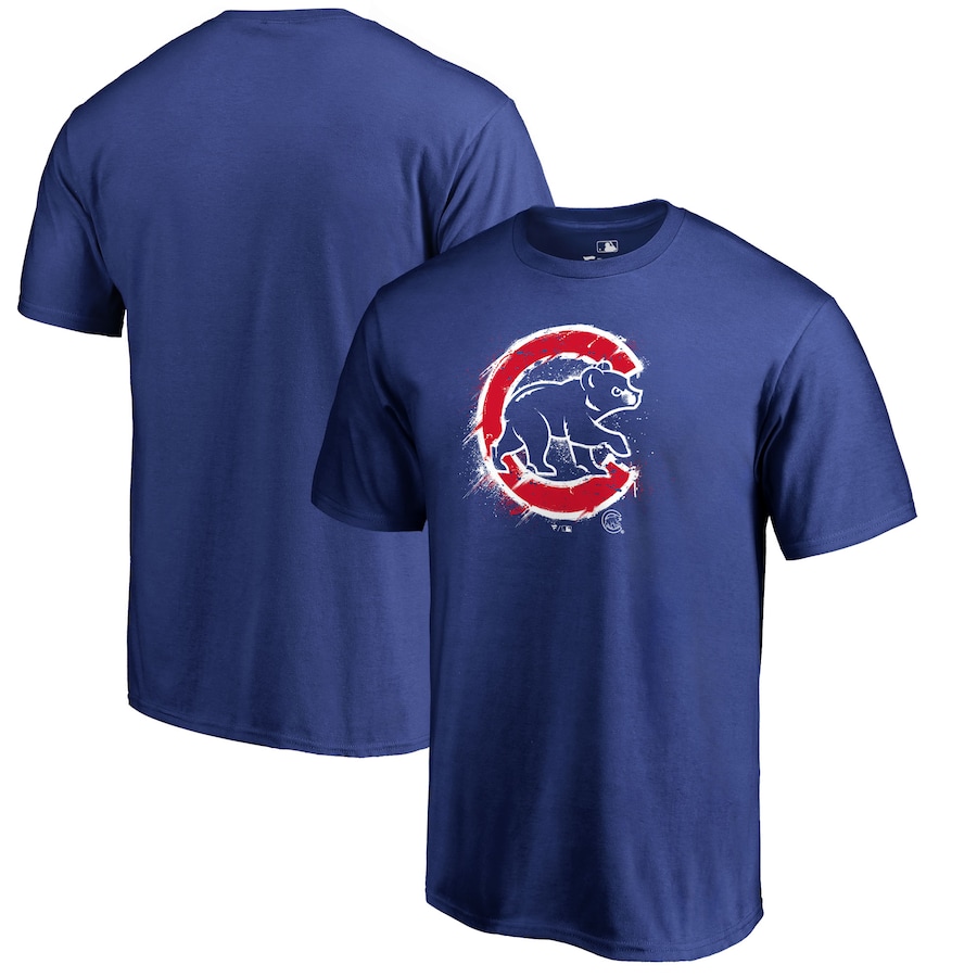 Men's Chicago Cubs Royal Splatter Logo T-Shirt Men's Chicago Cubs Royal Splatter Logo T-Shirt