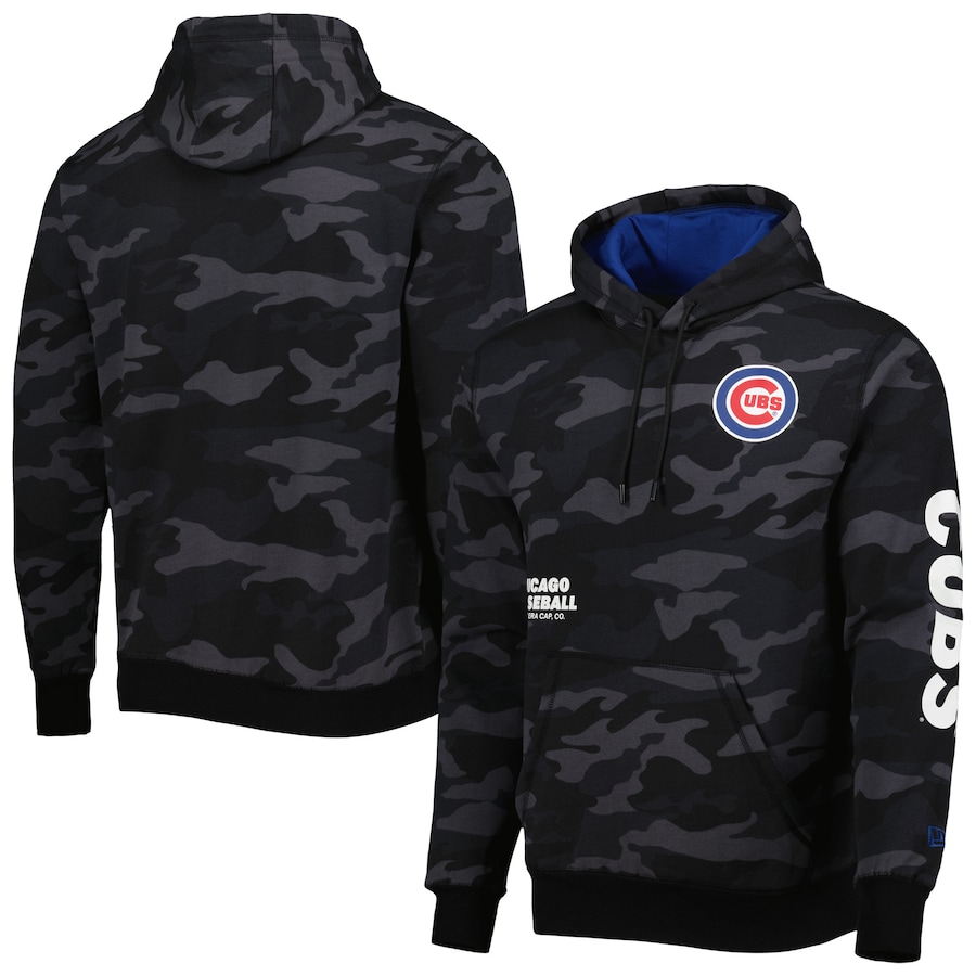 Men's Chicago Cubs New Era Black Camo Pullover Hoodie Men's Chicago Cubs New Era Black Camo Pullover Hoodie