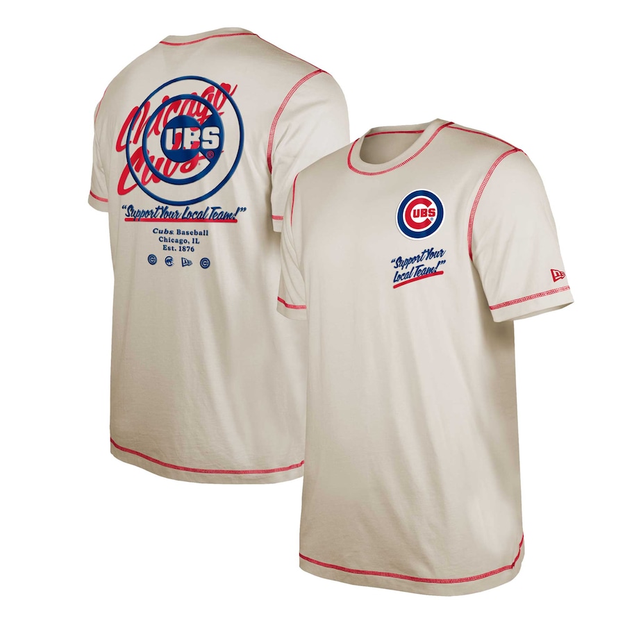 Men's Chicago Cubs New Era Cream Team Split T-Shirt Men's Chicago Cubs New Era Cream Team Split T-Shirt