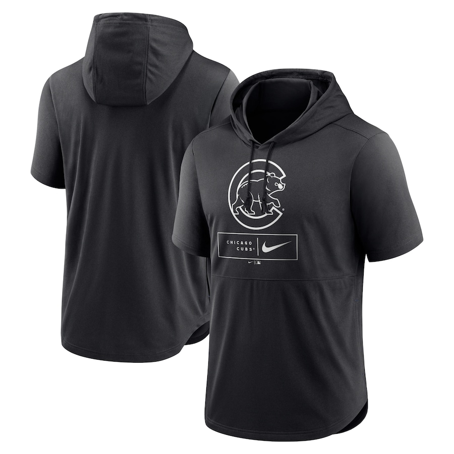 Men's Chicago Cubs Nike Black Logo Lockup Performance Short-Sleeved Pullover Hoodie Men's Chicago Cubs Nike Black Logo Lockup Performance Short-Sleeved Pullover Hoodie