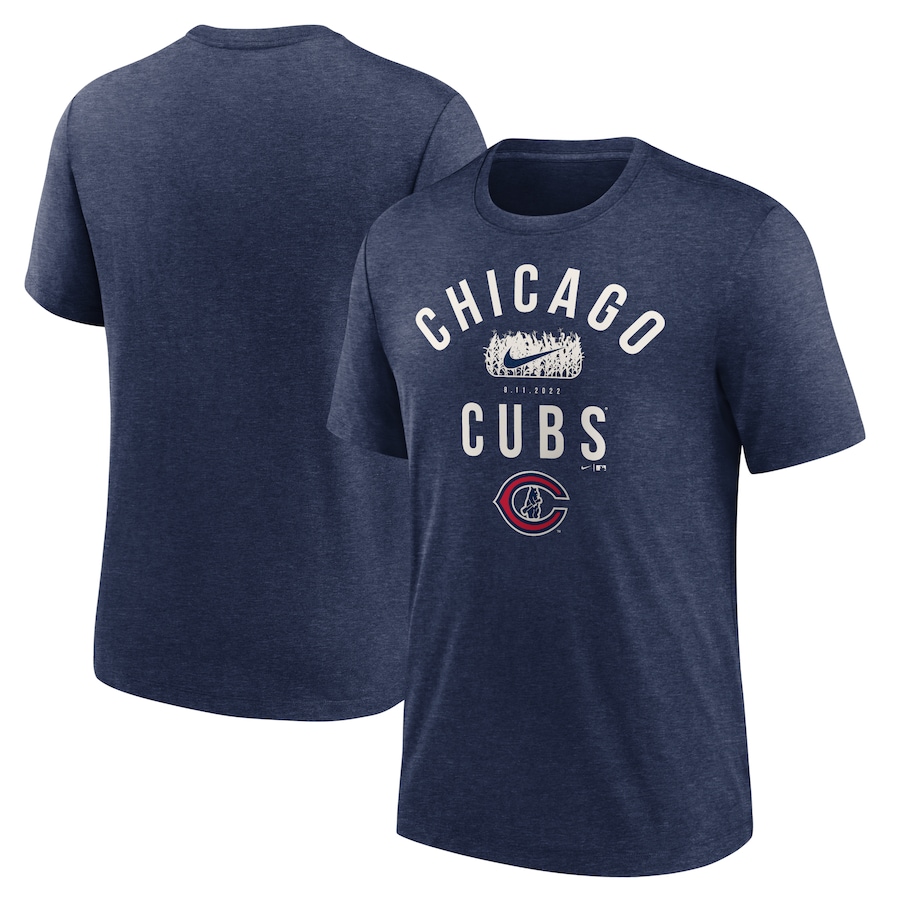 Men's Chicago Cubs Nike Heather Navy 2022 Field of Dreams Lockup Tri-Blend T-Shirt