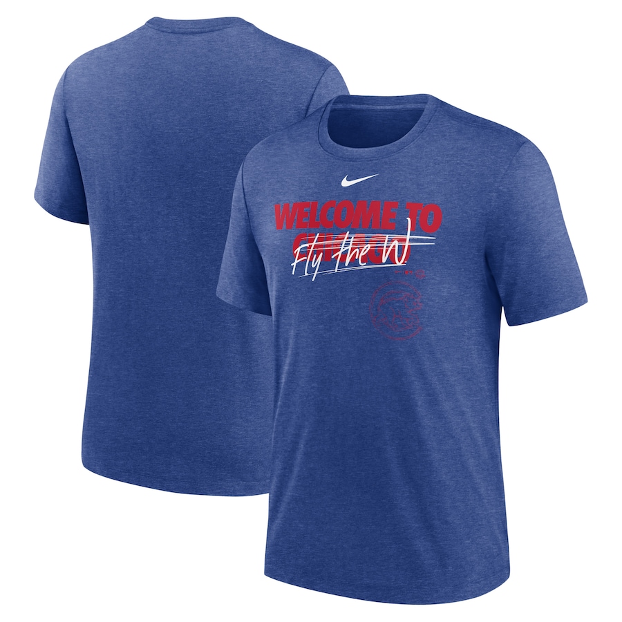 Men's Chicago Cubs Nike Heather Royal Home Spin Tri-Blend T-Shirt Men's Chicago Cubs Nike Heather Royal Home Spin Tri-Blend T-Shirt