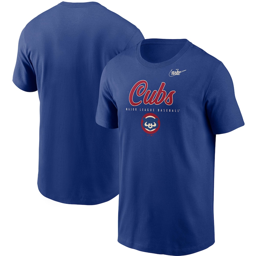 Men's Chicago Cubs Nike Royal Cooperstown Collection Wordmark Script Logo T-Shirt Men's Chicago Cubs Nike Royal Cooperstown Collection Wordmark Script Logo T-Shirt