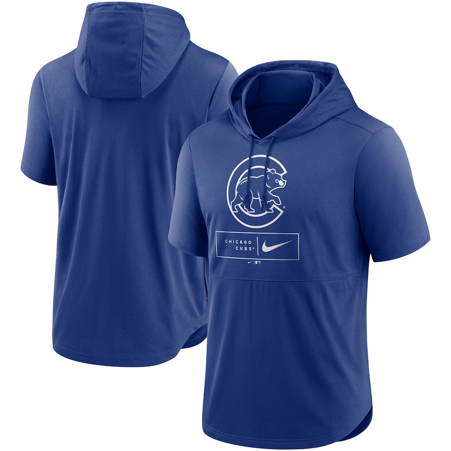 Men's Chicago Cubs Nike Royal Logo Lockup Performance Short-Sleeved Pullover Hoodie Men's Chicago Cubs Nike Royal Logo Lockup Performance Short-Sleeved Pullover Hoodie