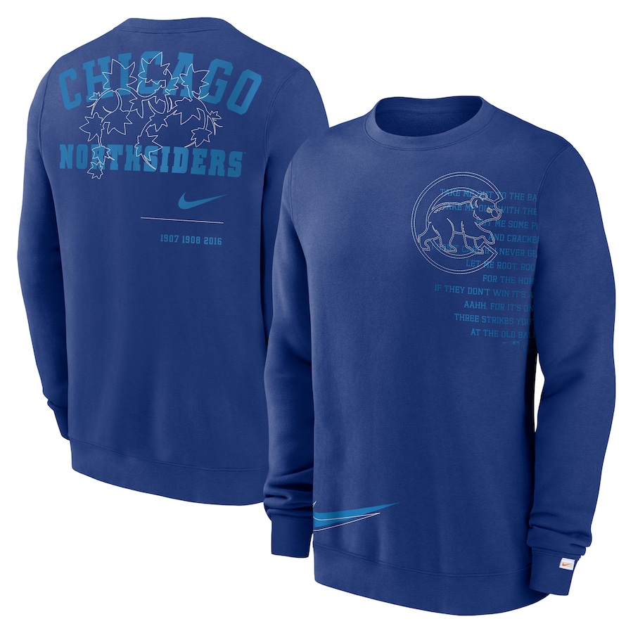 Men's Chicago Cubs Nike Royal Statement Ball Game Fleece Pullover Sweatshirt Men's Chicago Cubs Nike Royal Statement Ball Game Fleece Pullover Sweatshirt
