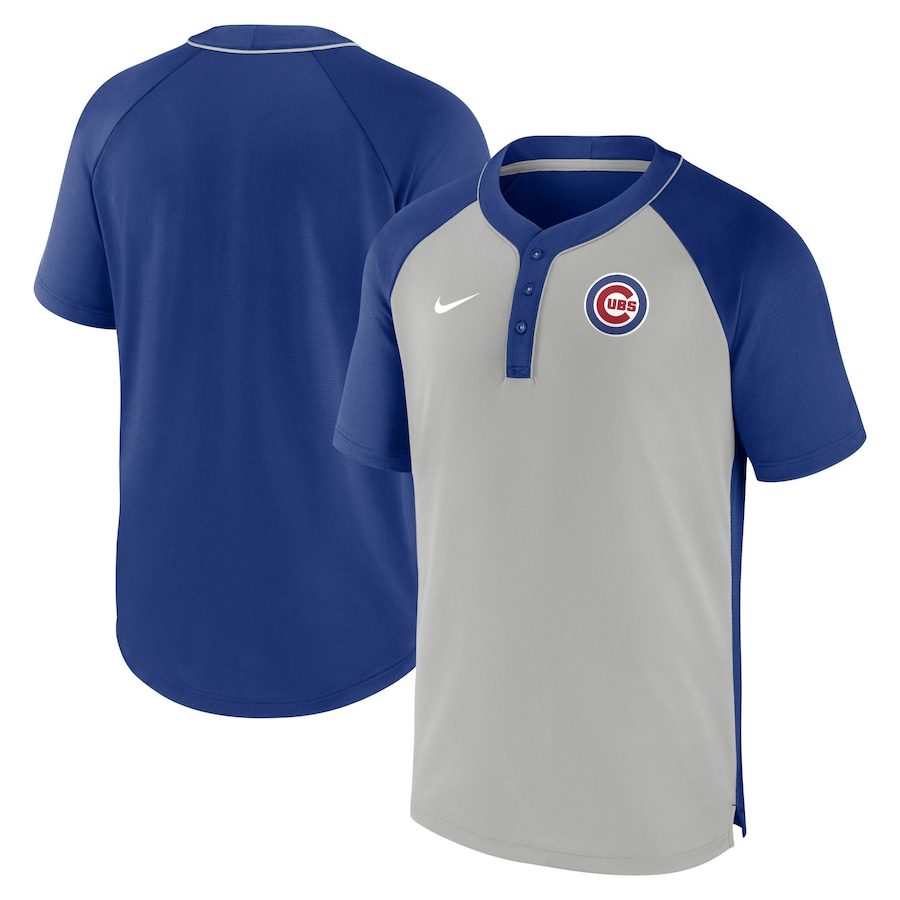 Men's Chicago Cubs Nike Royal/Silver City Plate Performance Henley Raglan T-Shirt Men's Chicago Cubs Nike Royal/Silver City Plate Performance Henley Raglan T-Shirt