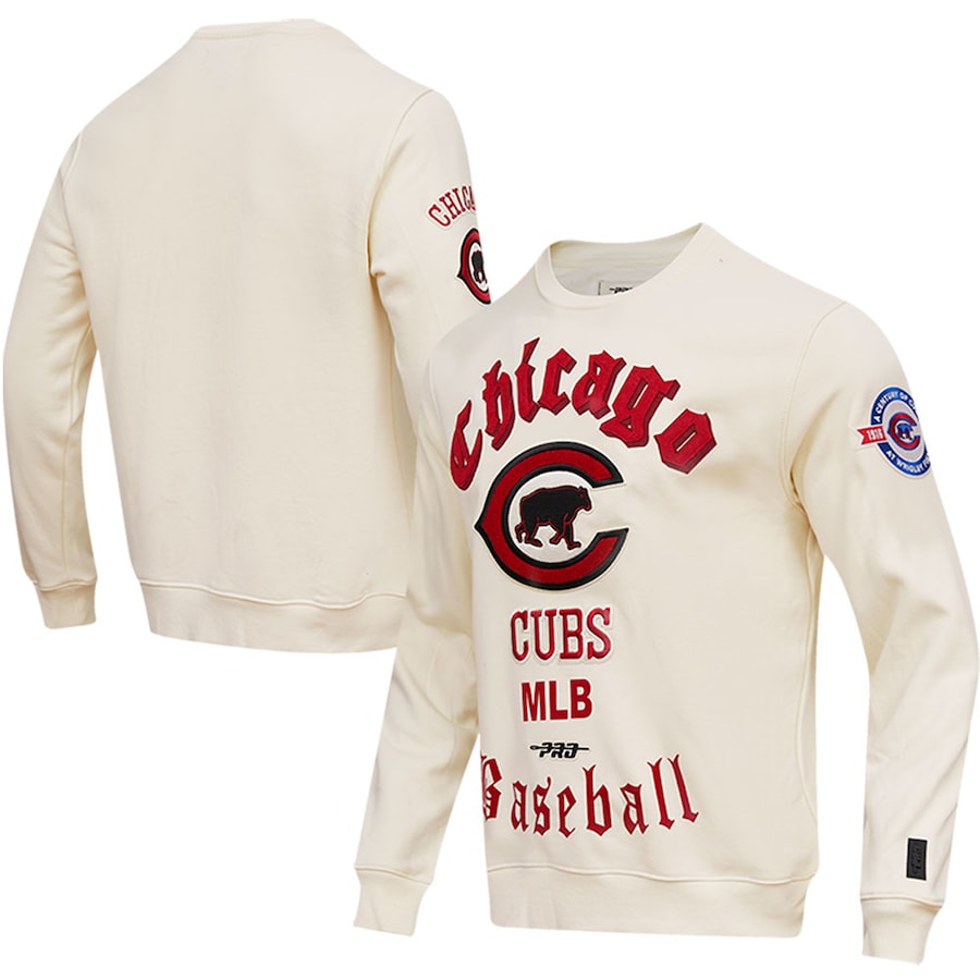 Men's Chicago Cubs Pro Standard Cream Cooperstown Collection Retro Old English Pullover Sweatshirt Men's Chicago Cubs Pro Standard Cream Cooperstown Collection Retro Old English Pullover Sweatshirt