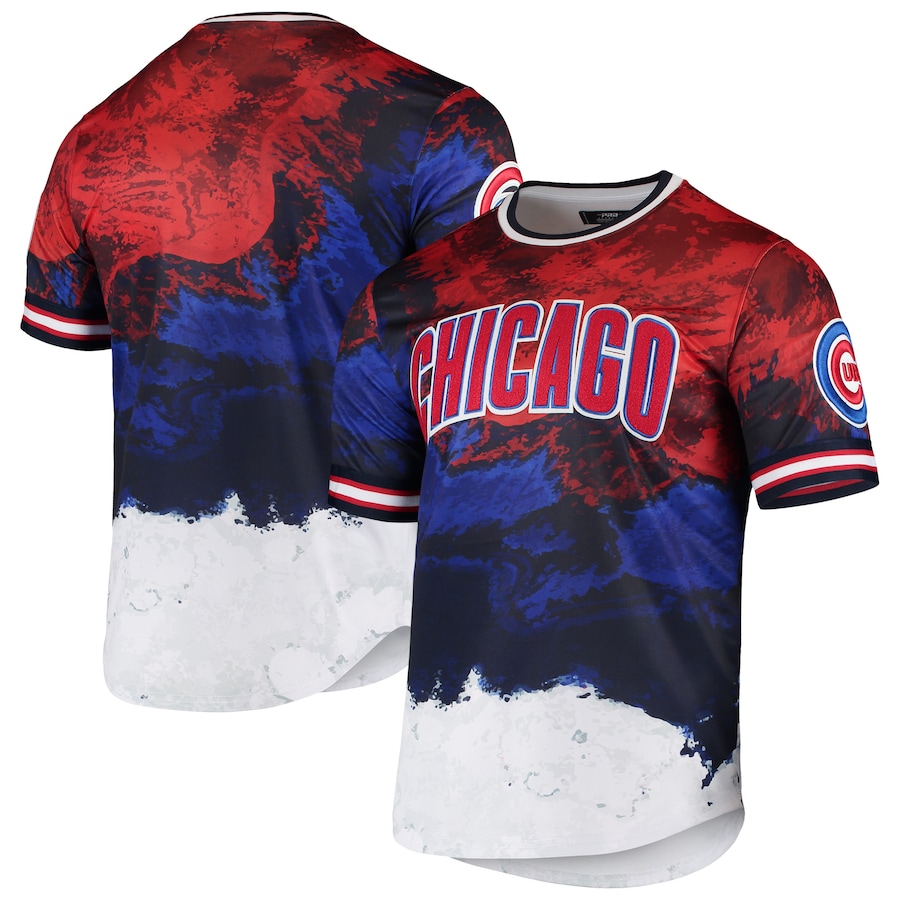 Men's Chicago Cubs Red/Royal Red White And Blue Dip Dye T-Shirt Men's Chicago Cubs Red/Royal Red White And Blue Dip Dye T-Shirt