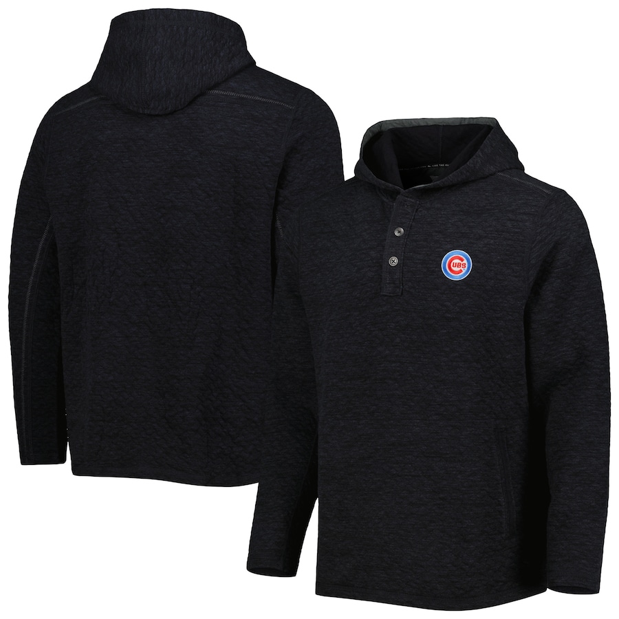 Men's Chicago Cubs Tommy Bahama Black Queensland Quilted Hoodie Men's Chicago Cubs Tommy Bahama Black Queensland Quilted Hoodie