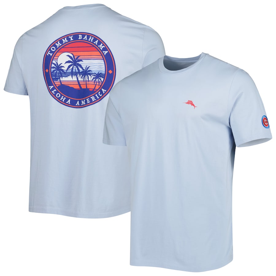 Men's Chicago Cubs Tommy Bahama Light Blue Aloha America T-Shirt