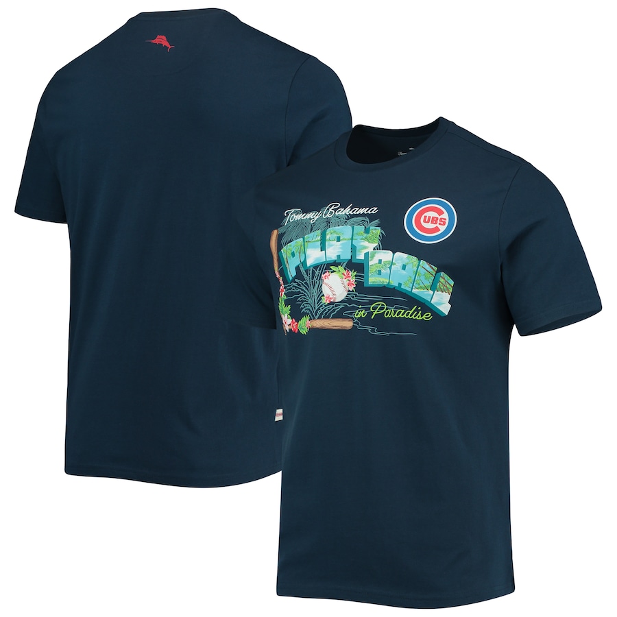 Men's Chicago Cubs Tommy Bahama Navy Play Ball T-Shirt Men's Chicago Cubs Tommy Bahama Navy Play Ball T-Shirt