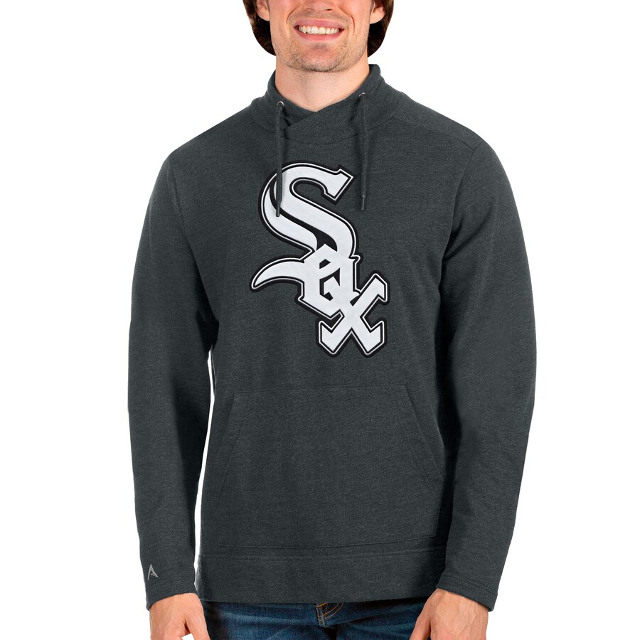 Men's Chicago White Sox Antigua Heathered Black Reward Pullover Sweatshirt