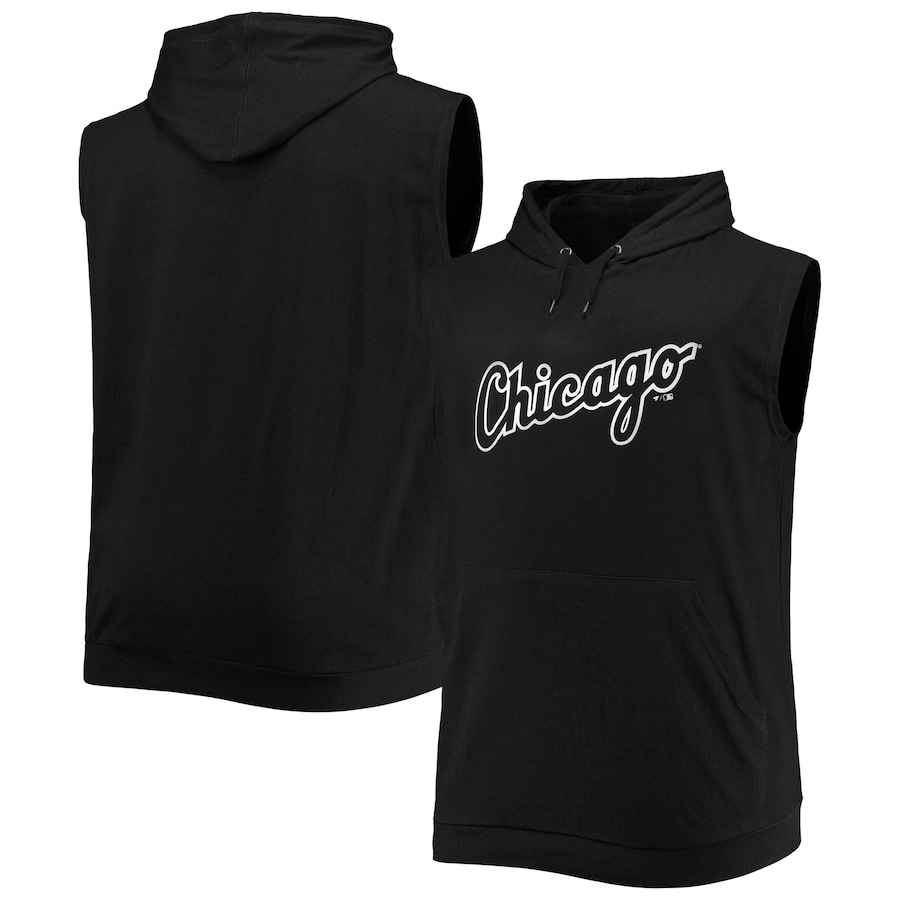 Men's Chicago White Sox Black Jersey Muscle Sleeveless Pullover Hoodie