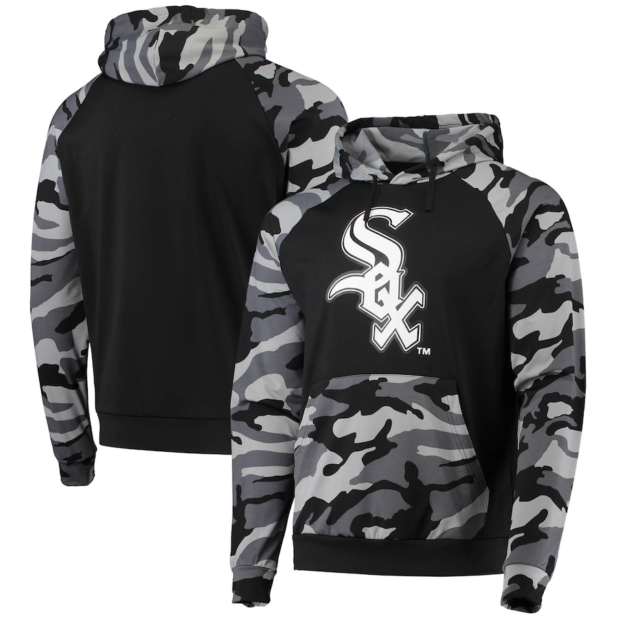 Men's Chicago White Sox FOCO Black Camo Raglan Pullover Hoodie Men's Chicago White Sox FOCO Black Camo Raglan Pullover Hoodie