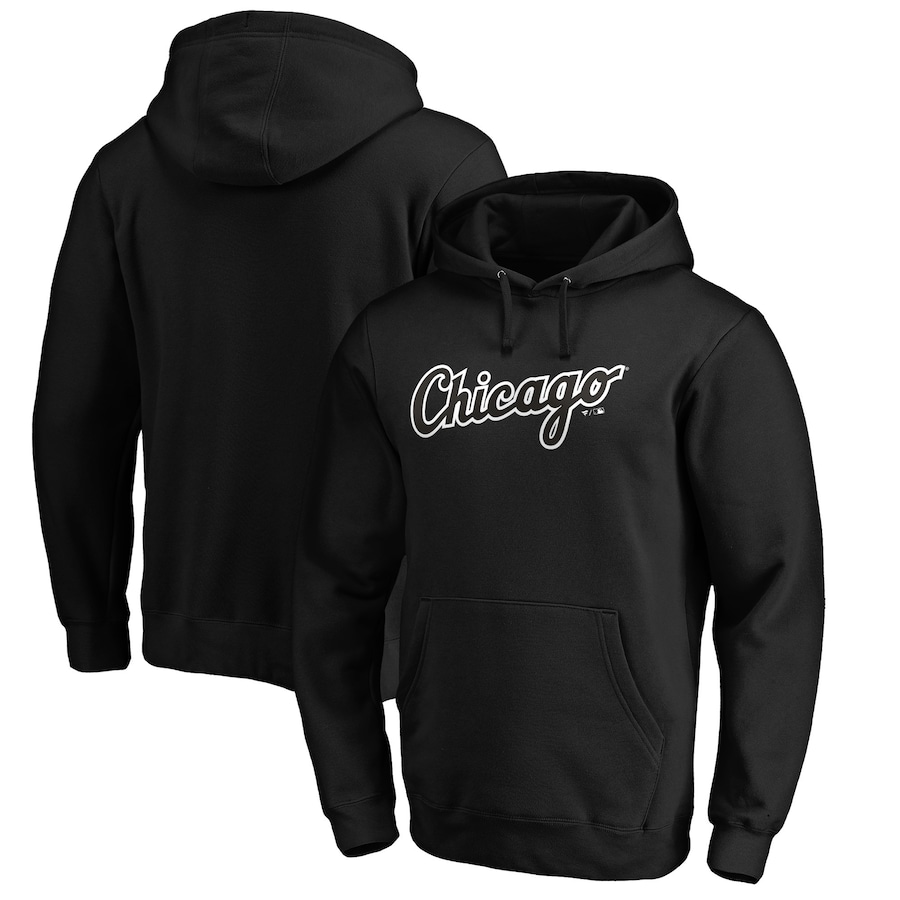 Men's Chicago White Sox Black Official Wordmark Fitted Pullover Hoodie