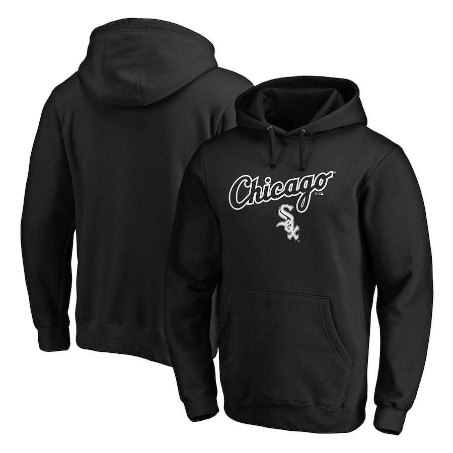 Men's Chicago White Sox Black Team Logo Lockup Fitted Pullover Hoodie Men's Chicago White Sox Black Team Logo Lockup Fitted Pullover Hoodie