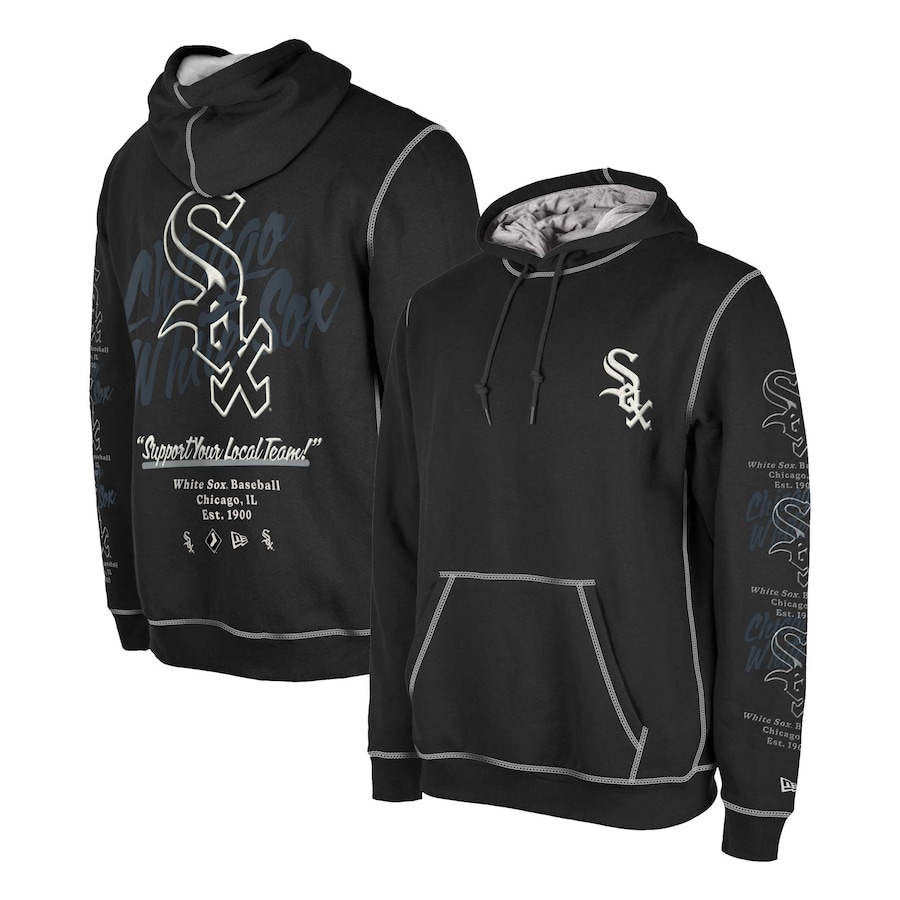 Men's Chicago White Sox New Era Black Team Split Pullover Hoodie Men's Chicago White Sox New Era Black Team Split Pullover Hoodie