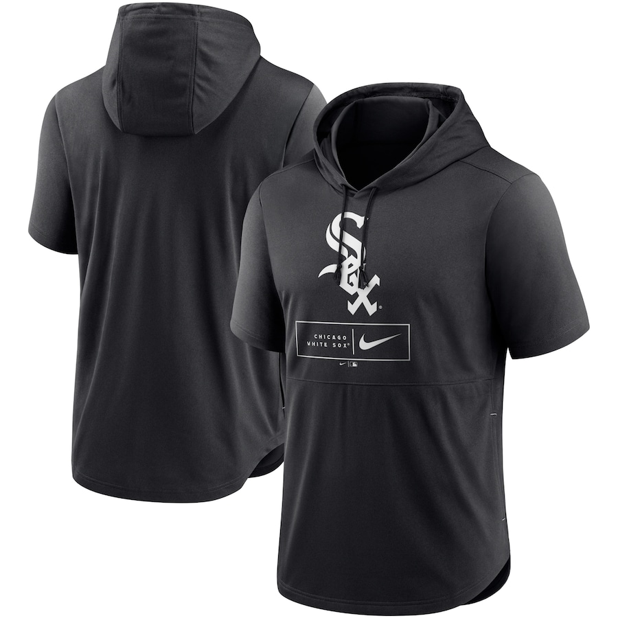 Men's Chicago White Sox Nike Black Logo Lockup Performance Short-Sleeved Pullover Hoodie Men's Chicago White Sox Nike Black Logo Lockup Performance Short-Sleeved Pullover Hoodie