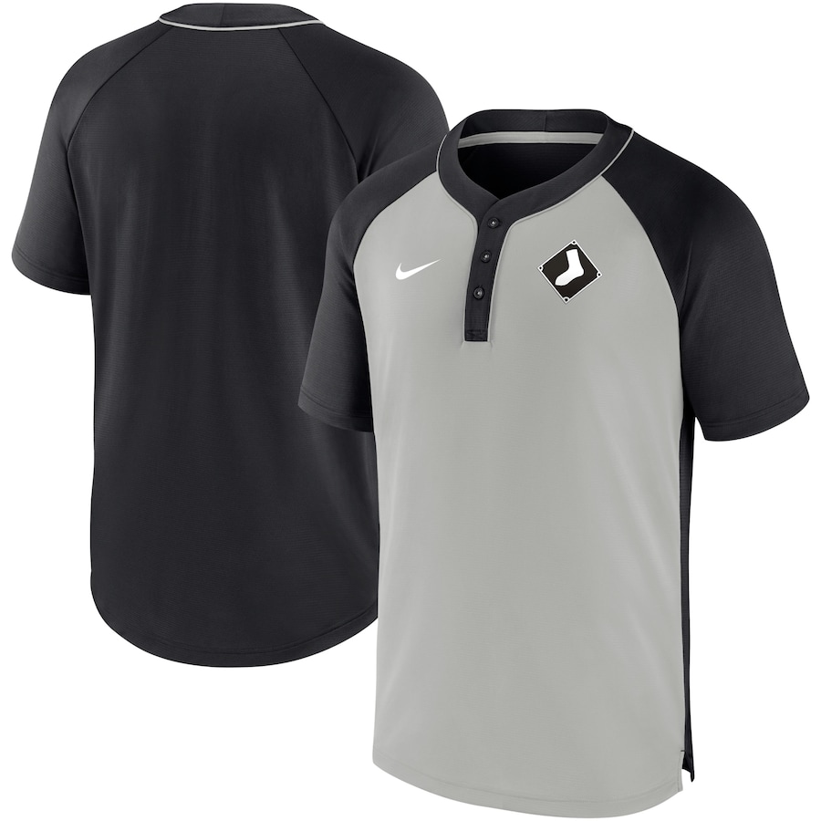 Men's Chicago White Sox Nike Black/Silver City Plate Performance Henley Raglan T-Shirt