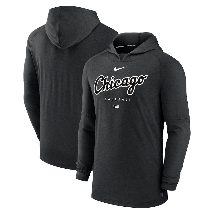 Men's Chicago White Sox Nike Heather Black Authentic Collection Early Work Tri-Blend Performance Pullover Hoodie Men's Chicago White Sox Nike Heather Black Authentic Collection Early Work Tri-Blend Performance Pullover Hoodie