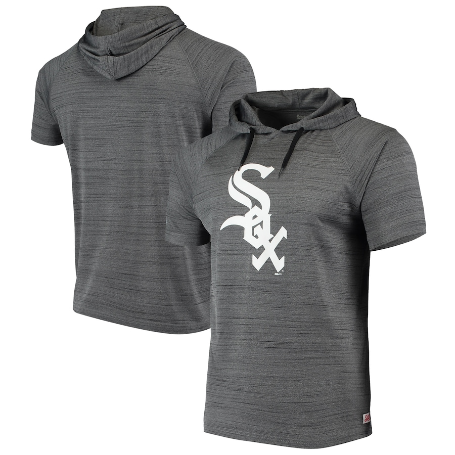 Men's Chicago White Sox Stitches Heathered Black Raglan Short Sleeve Pullover Hoodie Men's Chicago White Sox Stitches Heathered Black Raglan Short Sleeve Pullover Hoodie